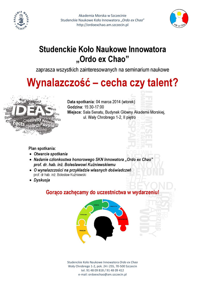 Zaproszenie: wynalazczość - cecha czy talent? - projekt