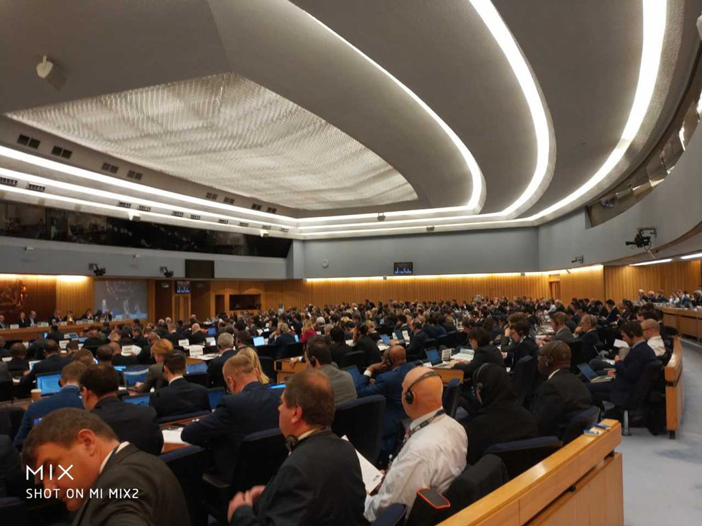 Plenary session of the 100th Session of the Maritime Safety Committee, London 2018.