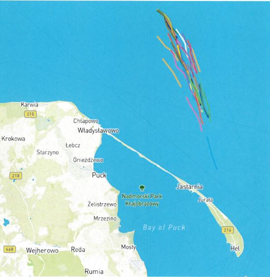 Mapa miejsc połowów badawczych projekt Dorsze III 2023