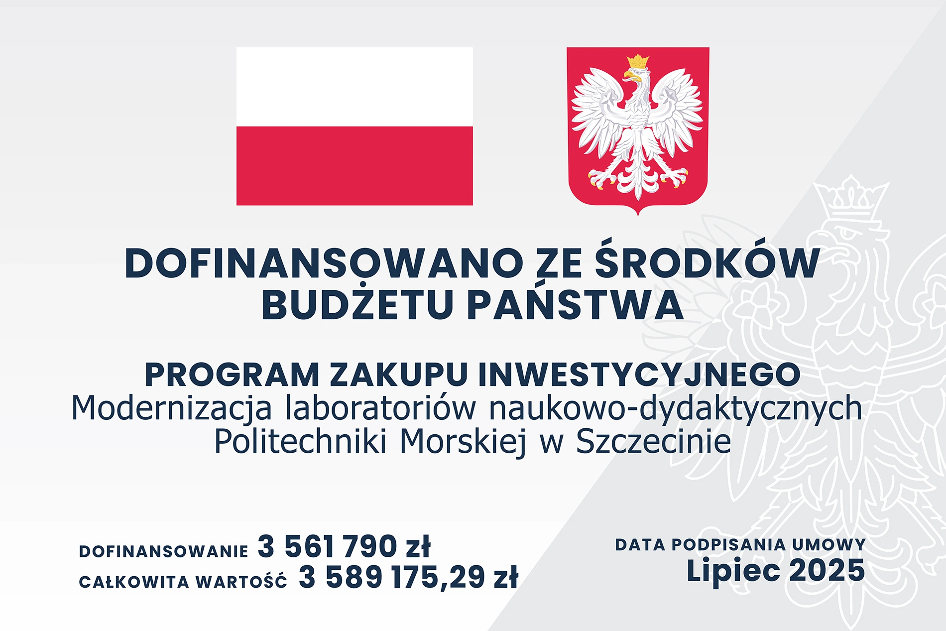 tablica z kwotami finansowania projektu Modernizacja laboratoriów naukowo-dydaktycznych Politechniki Morskiej