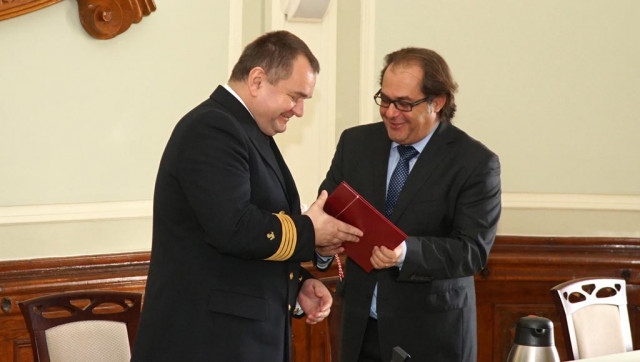 Rektor AM W. Ślączka i minister M. Gróbarczyk podczas posiedzenia Komitetu PAN w Szczecinie