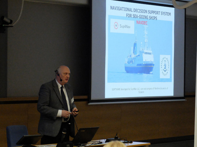 3) Professor Zbigniew Pietrzykowski presents NAVDEC - navigational decision supporting system developed at the Maritime University of Szczecin.