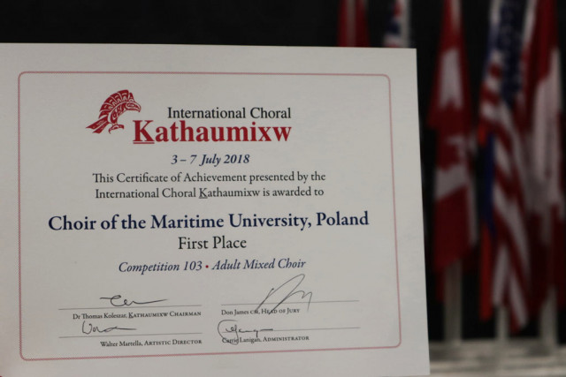 Diploma for the Choir of the Maritime University of Szczecin