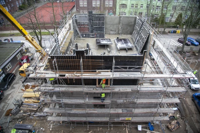 Plac budowy Centrum Symulatorów Promów i Offshore, grudzień 2024 - widok z góry