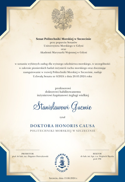 Dyplom doktora honoris causa  PM dla Stanisława Gucmy