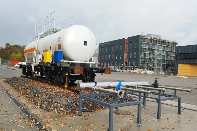 A railway tanker for fire training exercises