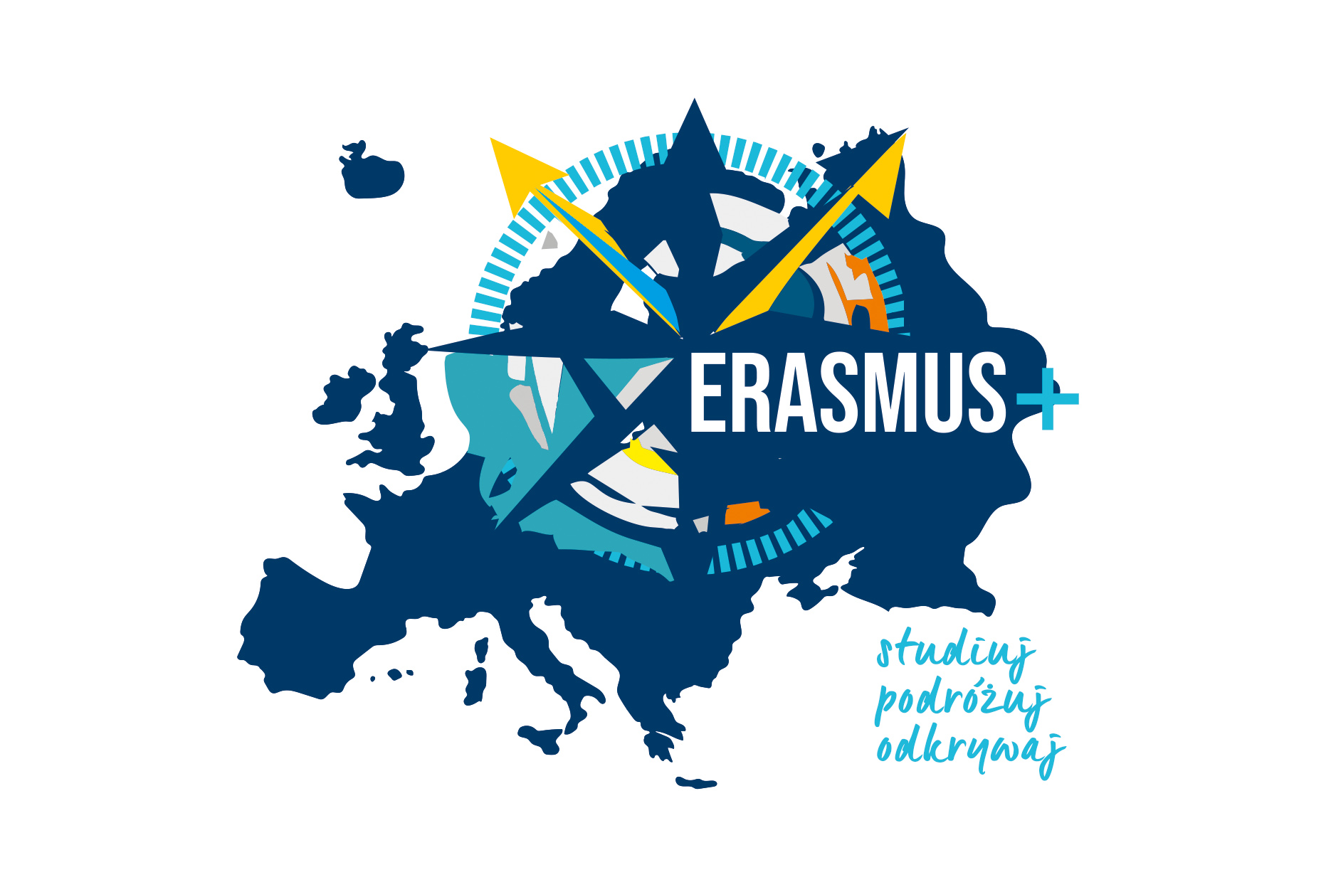 Erasmus plus grafika z mapą Europy