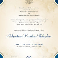 dyplom doktora honoris causa Akademii Morskiej w Szczcinie dla prof. dr. kpt. ż.w.  Aleksandra Walczaka