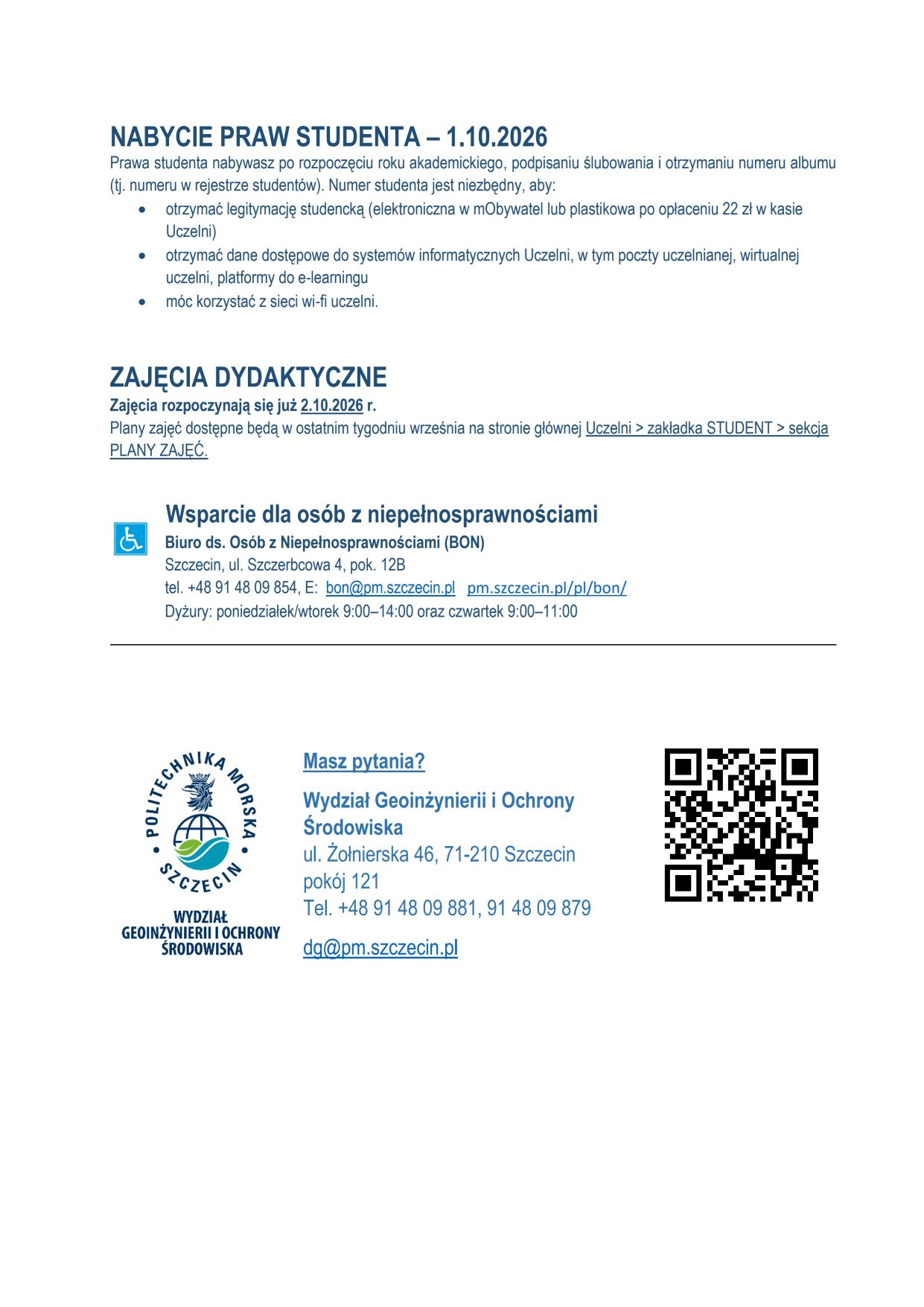 Informacja dla przyjętych Wydział Geoinzynierii i Ochrony Środowiska na rok 2026/27 cz.2