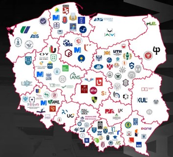 Mapa Polski z przedstawionymi uczestnikami mistrzostw
