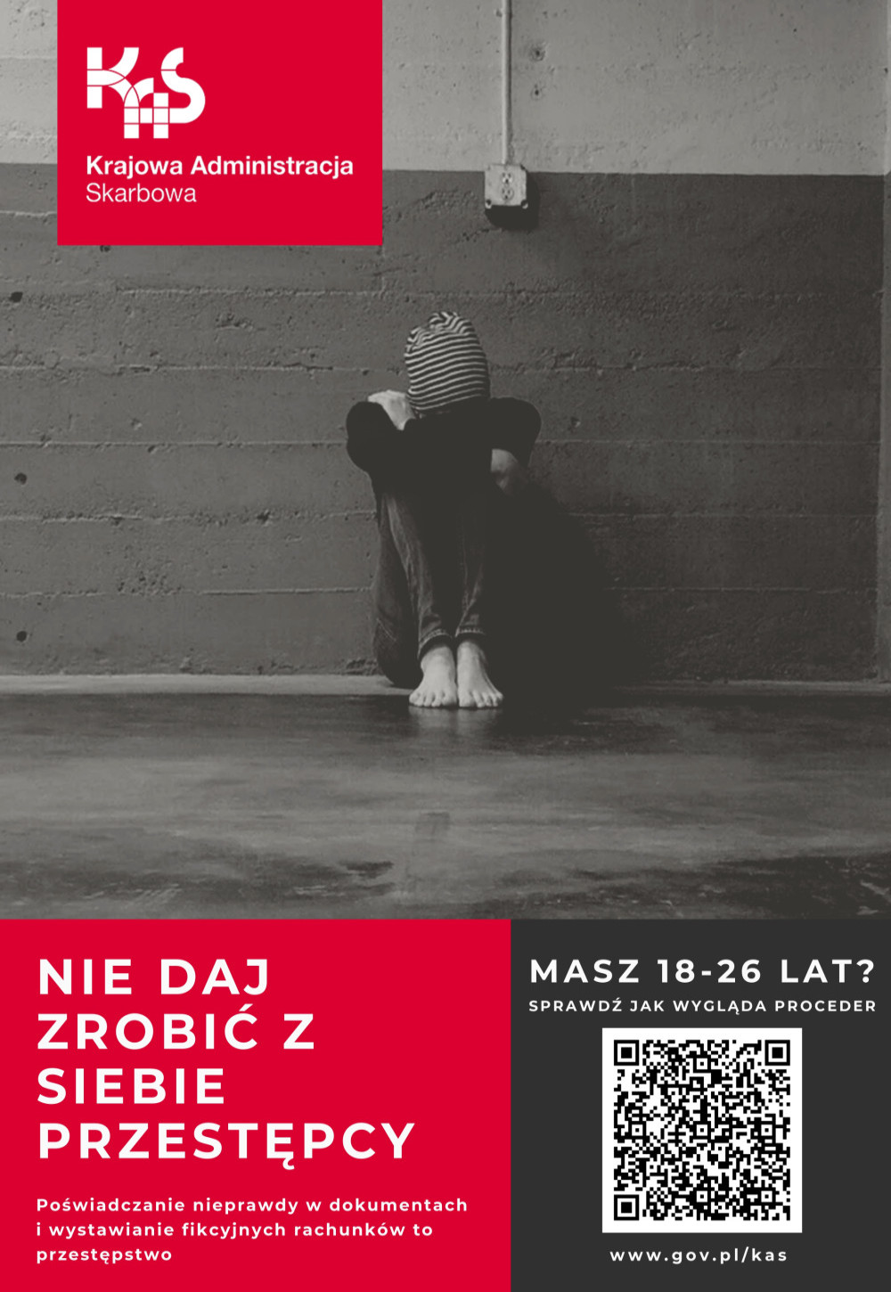 Siedzące w kucki dziecko - plakat kampanii nie daj zrobić z siebie przestępcy