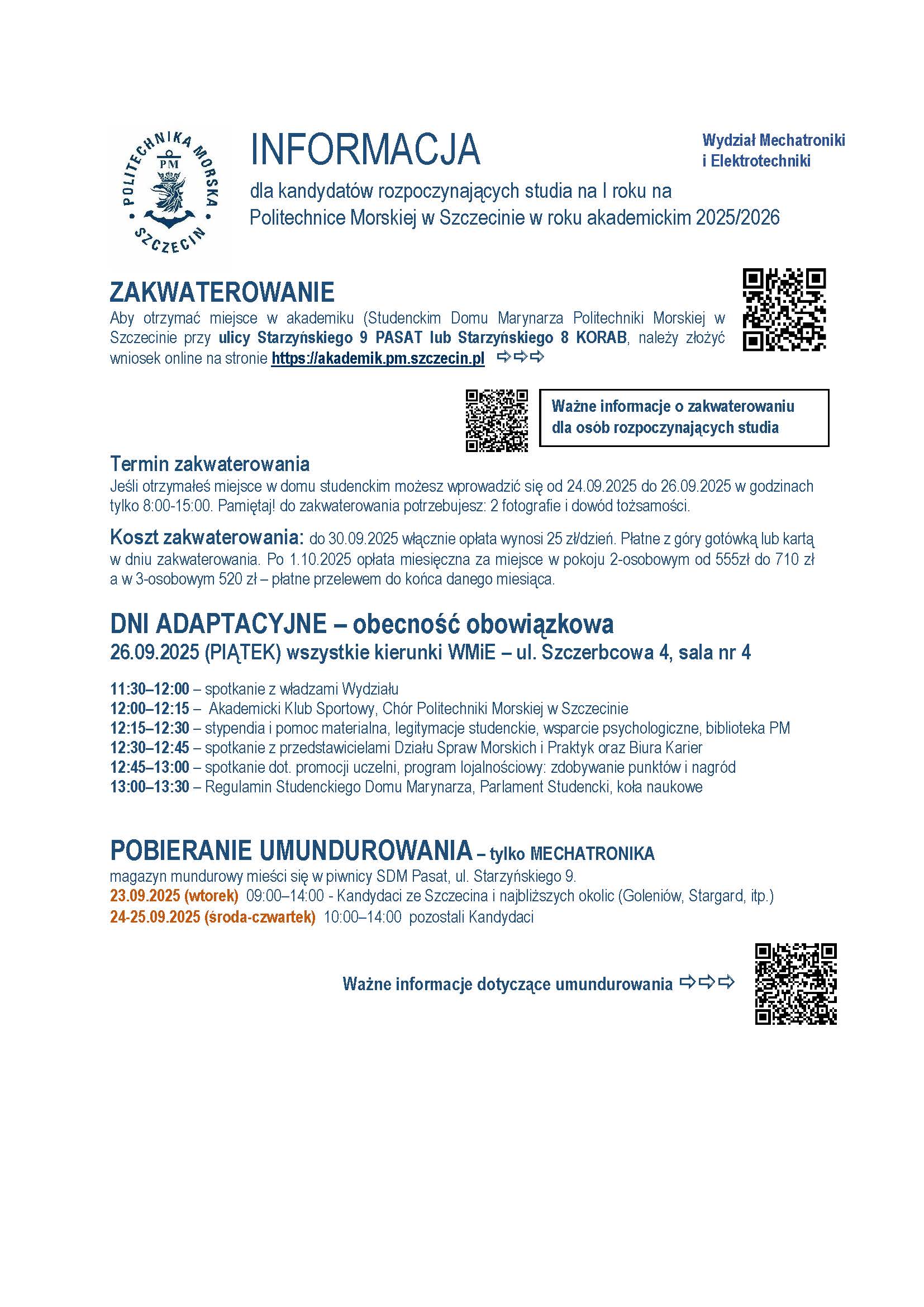 Informacja o dniach adaptacyjnych
