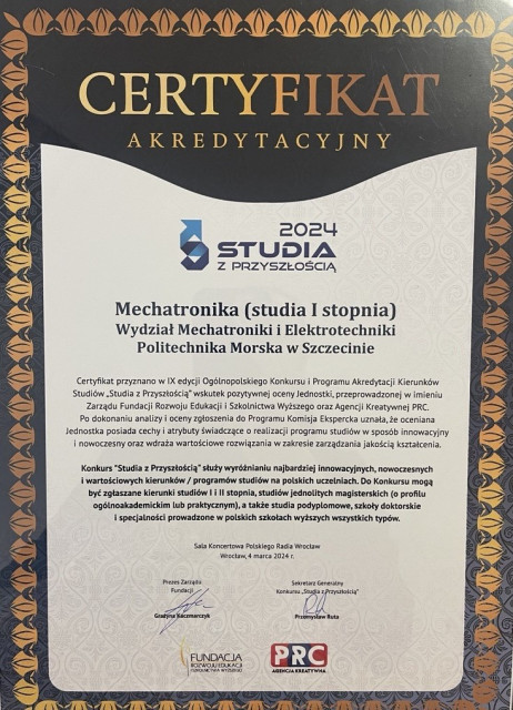 Certyfikat akredytacyjny "Studia z przyszłością"