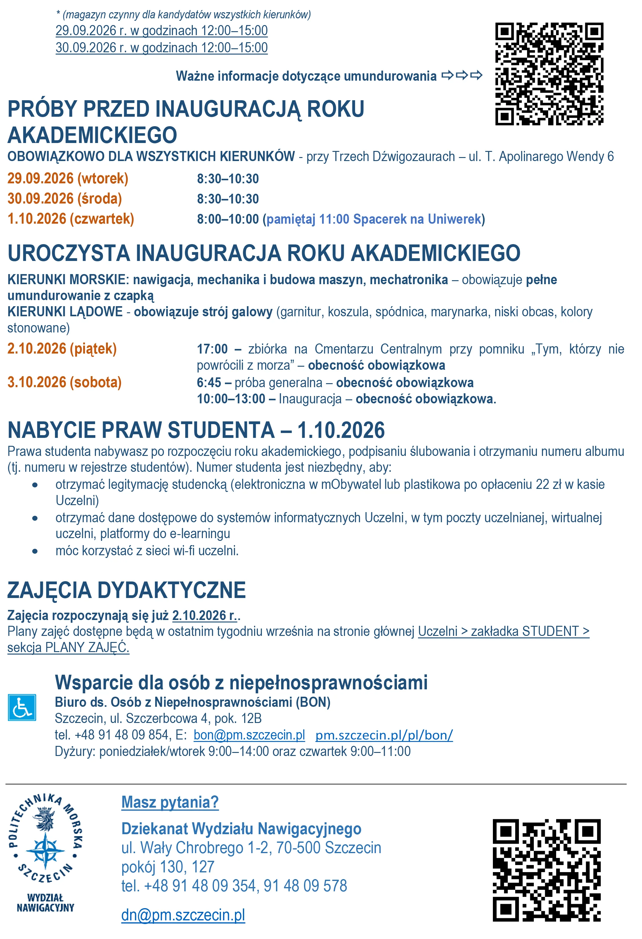 Informacja dla osób przyjętych Wydział Nawigacyjny cz. 2