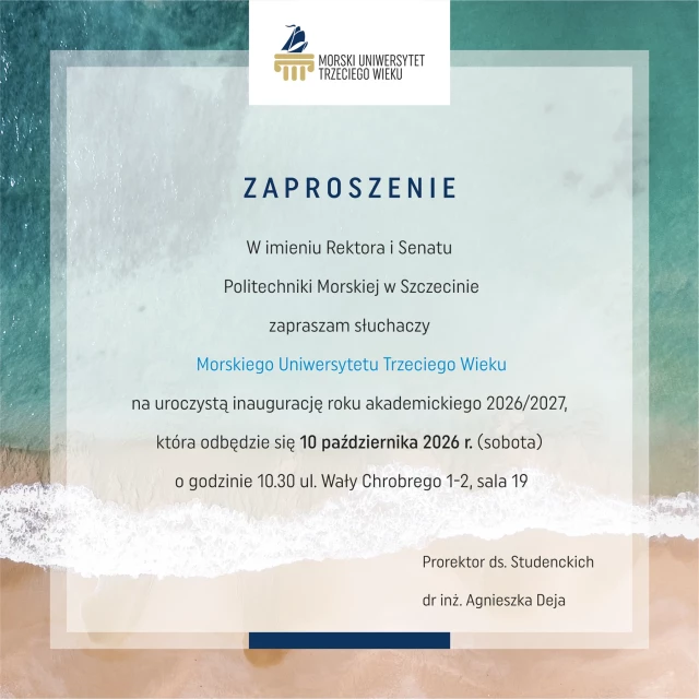 Zaproszenie na inauguracje Morskiego Uniwersytetu Trzeciego Wieku na PM