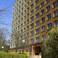 The main entrance to Pasat - student hall of residence, MUS, Szczecin, Poland