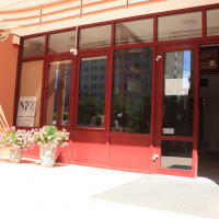 The main entrance and the reception desk at Pasat - student hall of residence, MUS, Szczecin, Poland