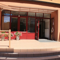 The main entrance and the reception desk at Pasat - student hall of residence, MUS, Szczecin, Poland