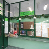 Main entrance and the reception desk - Pasat - student hall of residence, Szczecin, Poland