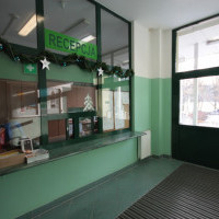 Main entrance and the reception desk - Pasat - student hall of residence, Szczecin, Poland