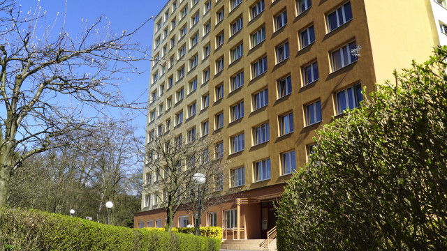 The main entrance to Pasat - student hall of residence, MUS, Szczecin, Poland