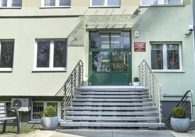 Main entrance and the reception desk - Pasat - student hall of residence, Szczecin, Poland