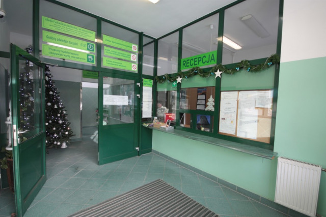 Main entrance and the reception desk - Pasat - student hall of residence, Szczecin, Poland