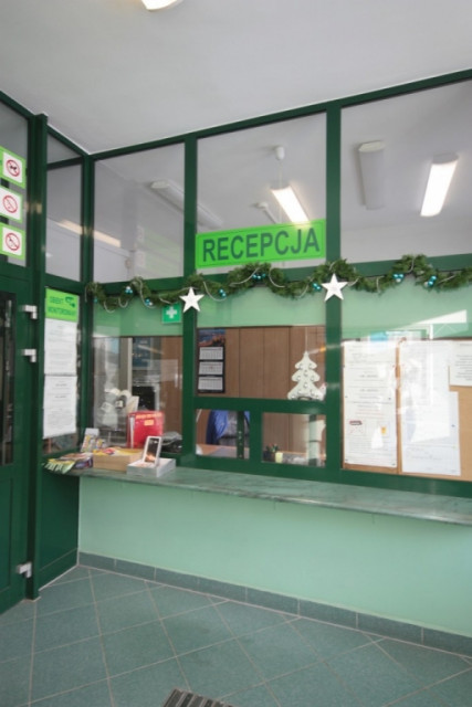 Main entrance and the reception desk - Pasat - student hall of residence, Szczecin, Poland