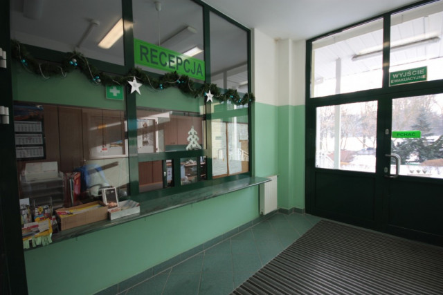 Main entrance and the reception desk - Pasat - student hall of residence, Szczecin, Poland