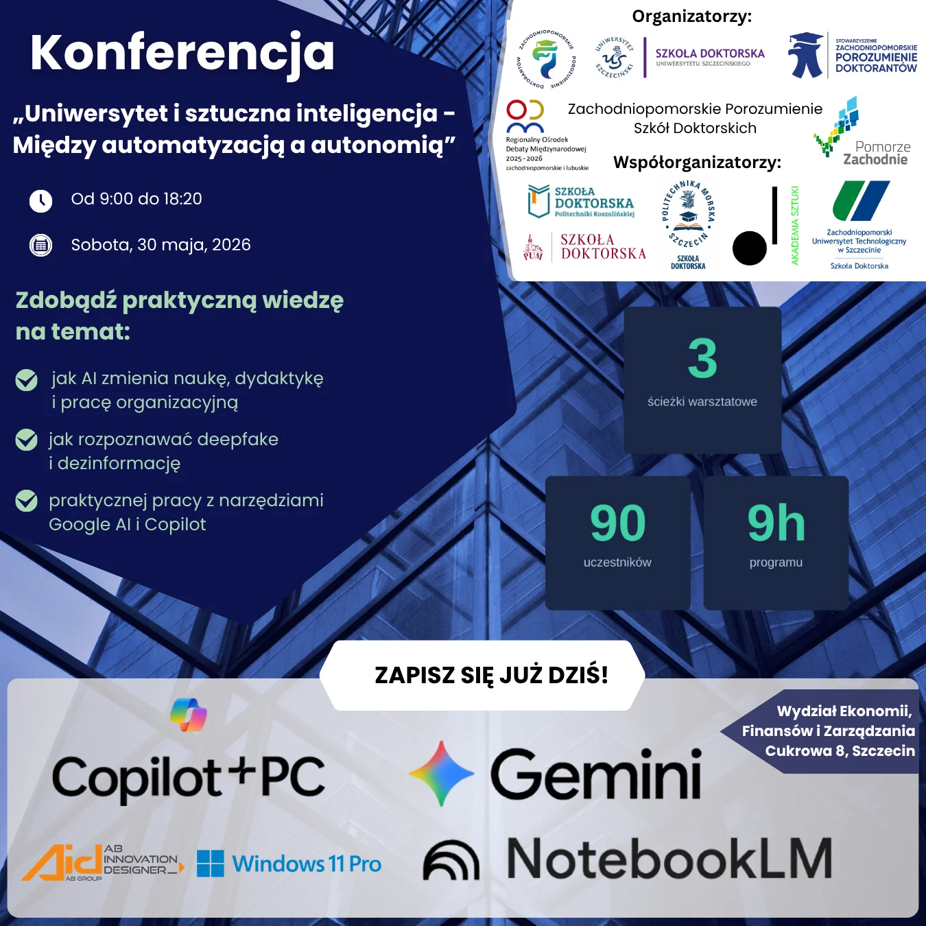 Zaproszenie na konferencję „Uniwersytet i sztuczna inteligencja – między automatyzacją a autonomią" baner